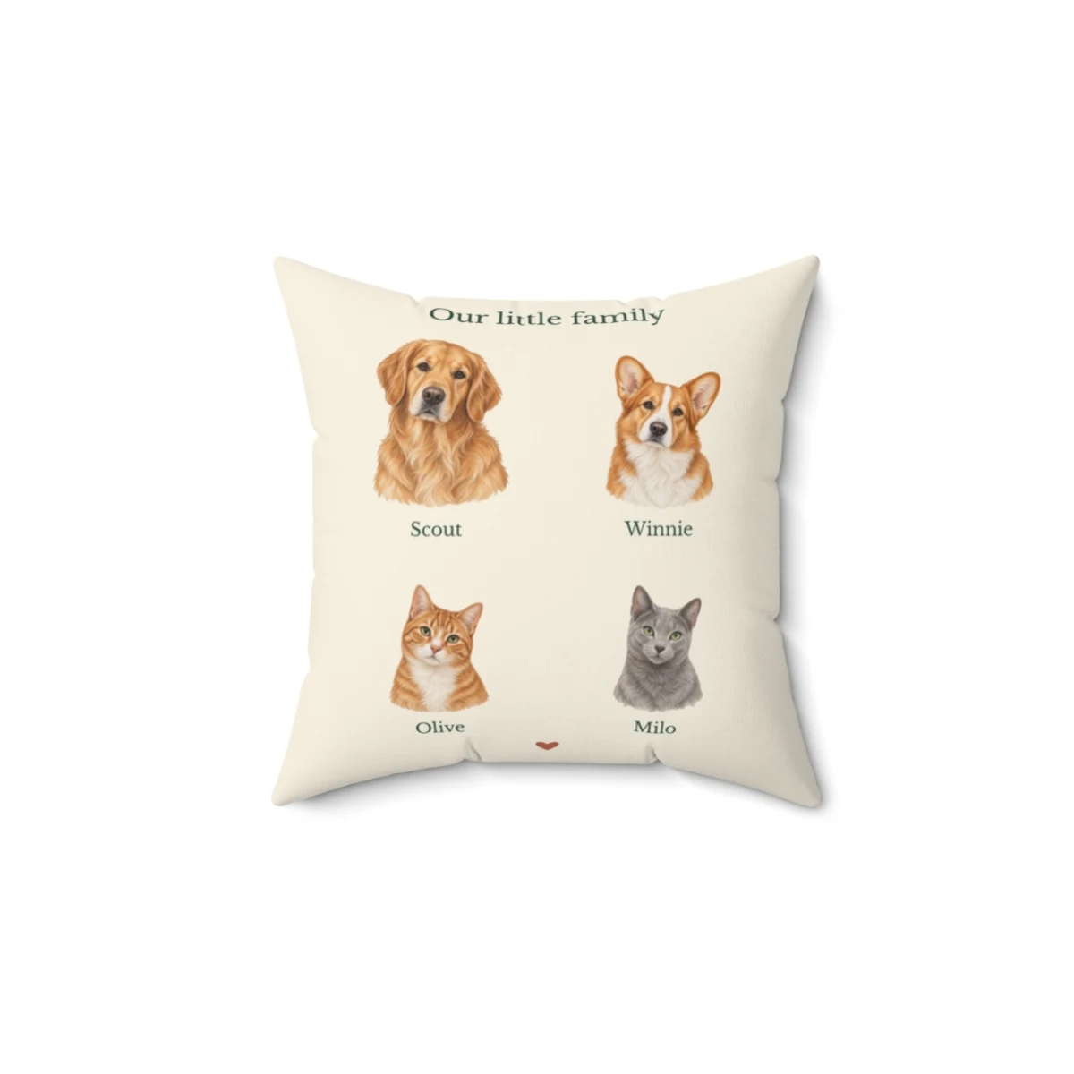 The Favorite Place Pillow with example artwork; personalize with your pets