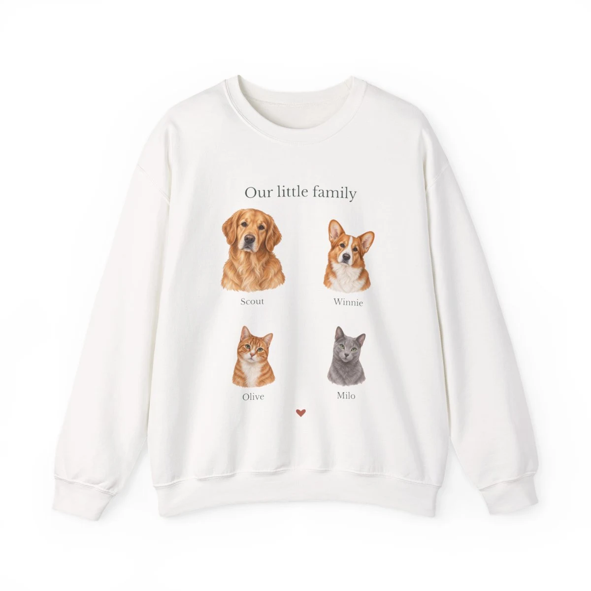 The Whole Family Sweatshirt with example artwork; personalize with your pets