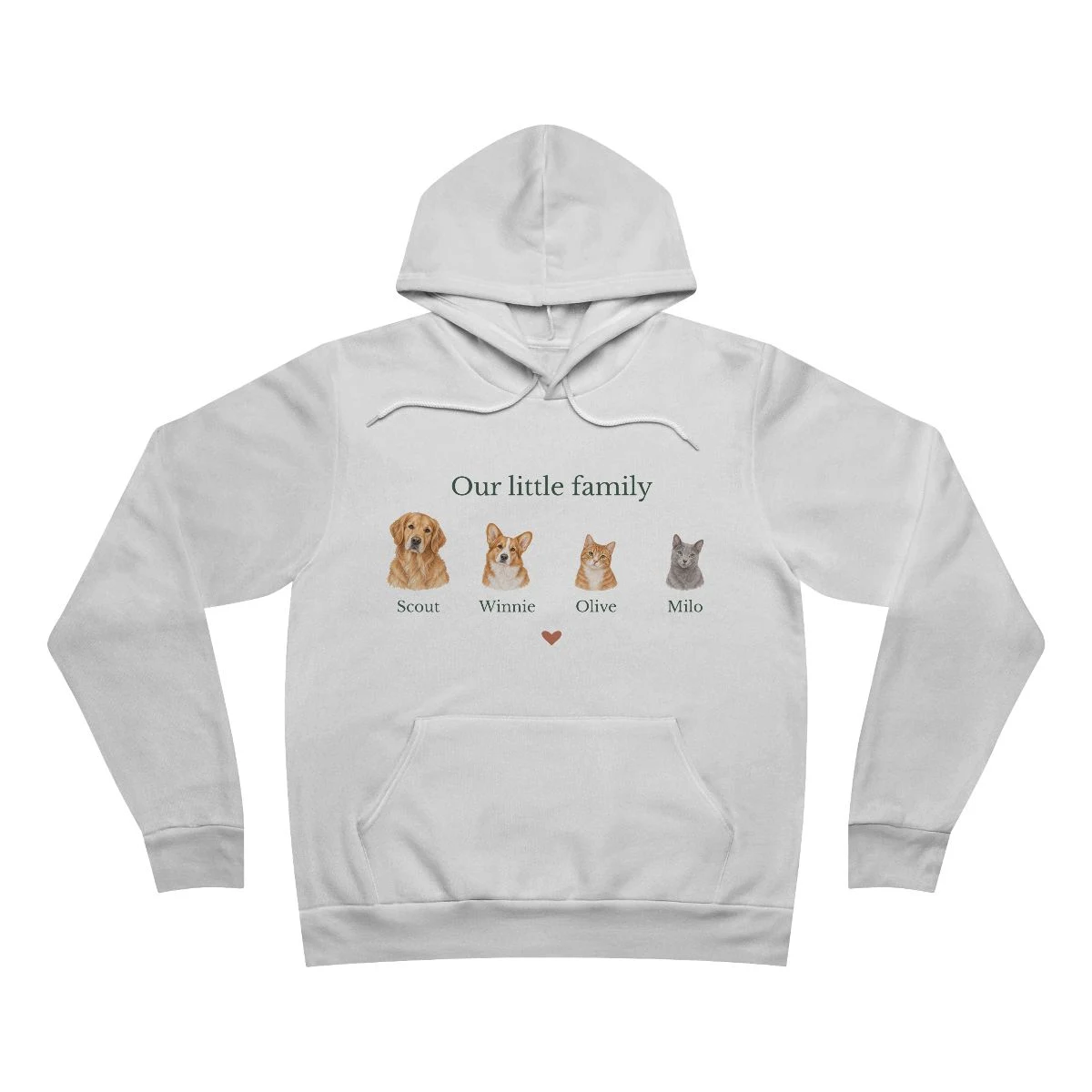 The Whole Family Hoodie with example artwork; personalize with your pets
