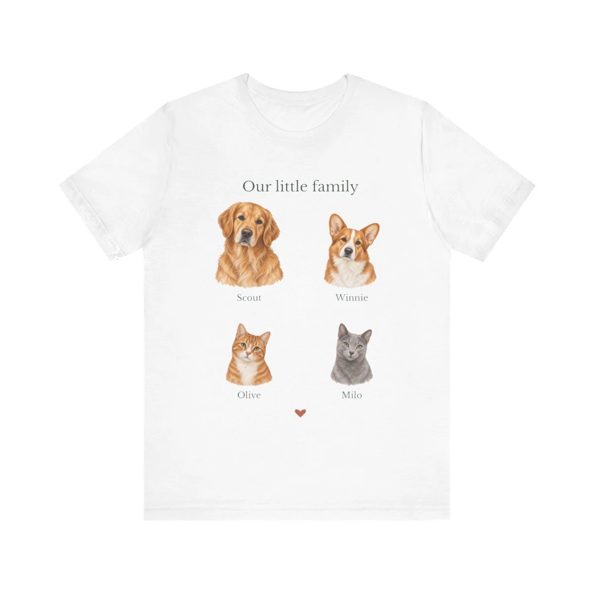 The Whole Family Tee with example artwork; personalize with your pets