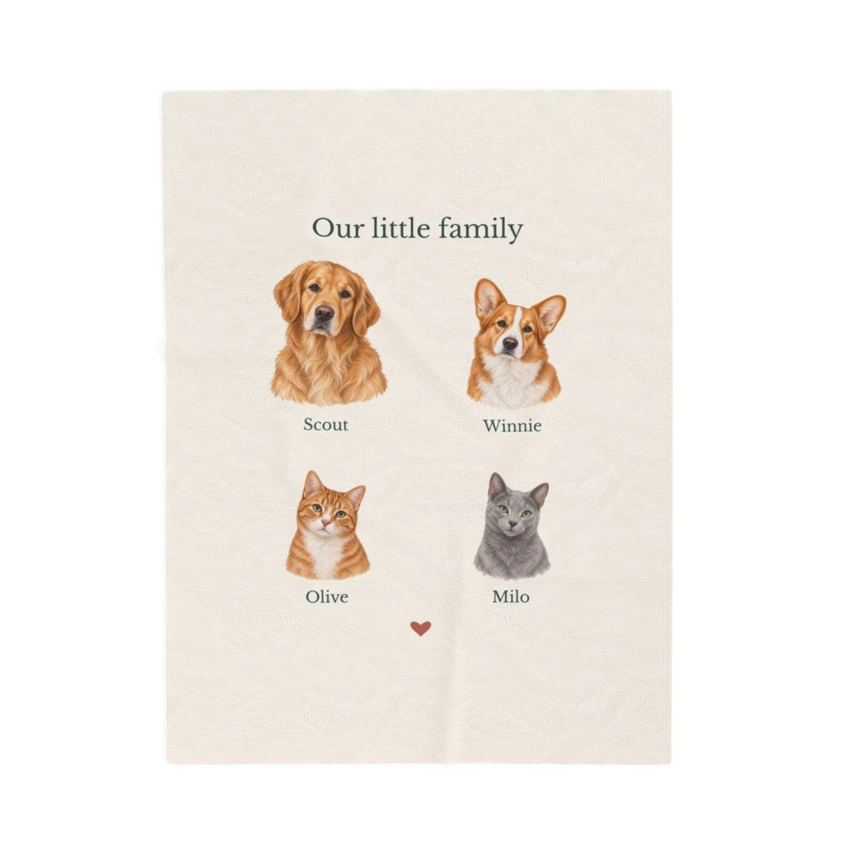 The Whole Family Blanket with example artwork; personalize with your pets